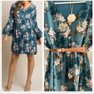 NWT Teal Floral Babydoll Chiffon MaternityDress L